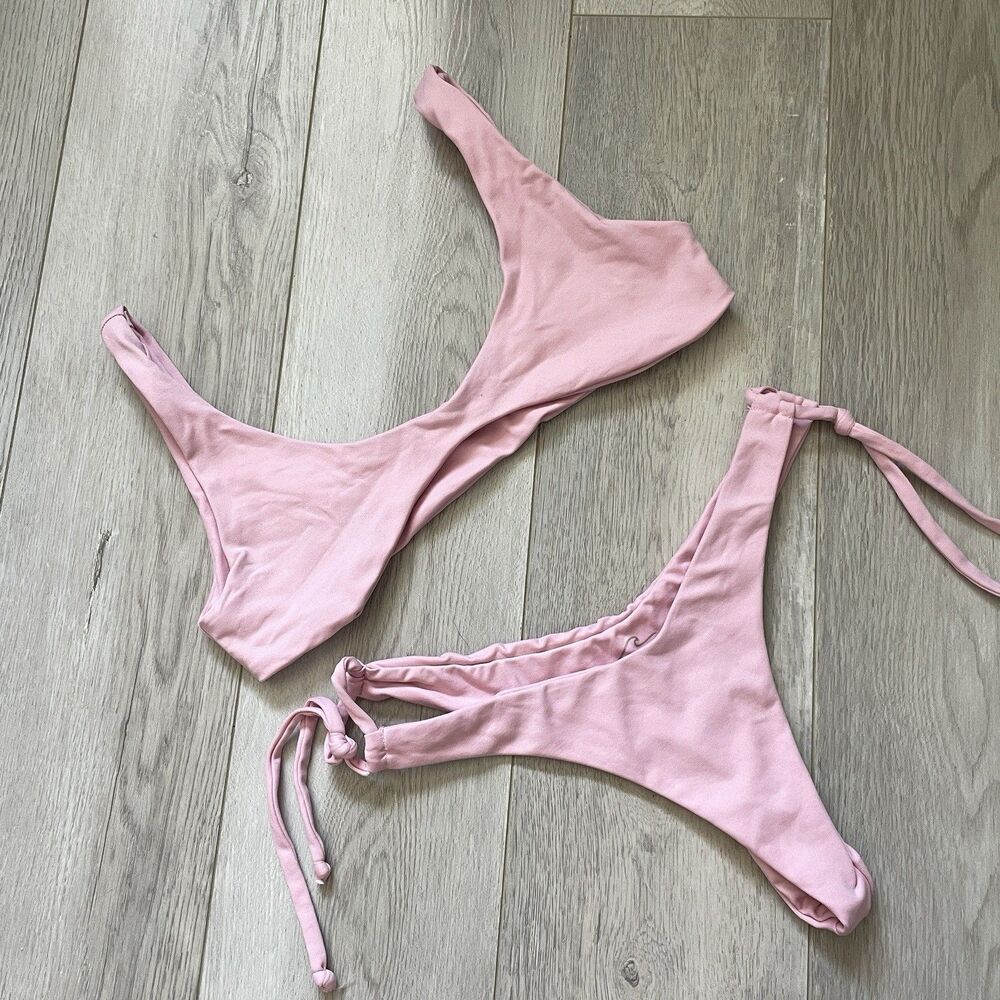Batik Swim Bikini pullover top thong tie bottoms womens Pink small micro minimal